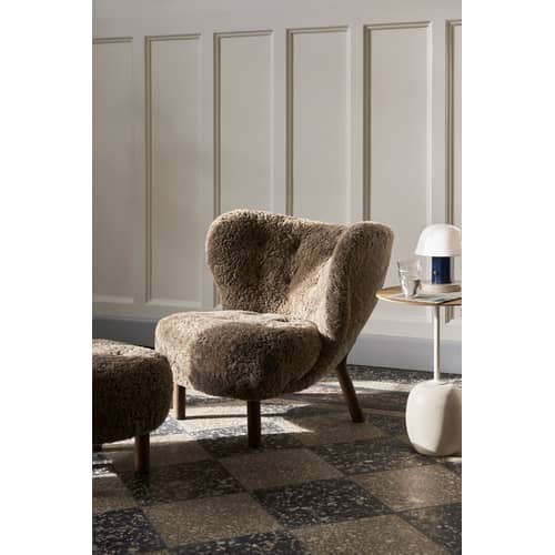 Guéridon Lato LN8 marbre bois naturel / Marbre & bois - Ø 40 x H 50 cm - &tradition - Plateau chêne / Marbre crème - Acier laqué, Contreplaqué de chêne, Marbre