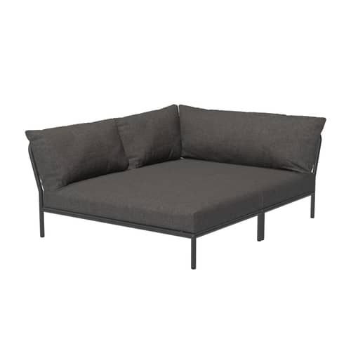 Modulares Gartensofa Level 2 Cozy textil grau / Weiche Rückenlehne & tiefe Sitzfläche - Eckmodul links - L 173,5 x T 139 cm - Houe - Grau (Stoff Basic) - Polyester-Gewebe, Polyurethan-Schaum, thermolackierter Stahl