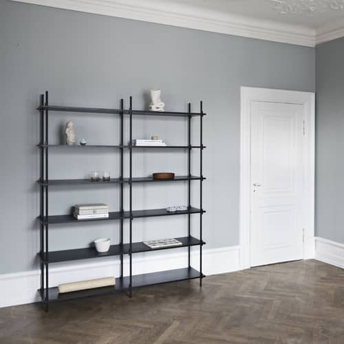 Shelving System – s.200.2.B Shelf natural wood / W 162 x H 200 x D 35 cm - MOEBE - Natural oak / Black - Oak veneer MDF, Steel
