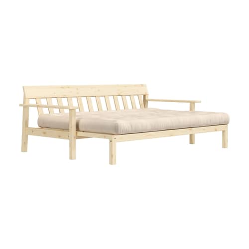 Schlafcouch Unwind holz beige / L 218 cm - KARUP DESIGN - Beige 747 / Hellbeige Pinie - FSC-zertifiziertes Massivholz Kiefer, Gewebe, Recycelte Mischfasern, Schaumstoff