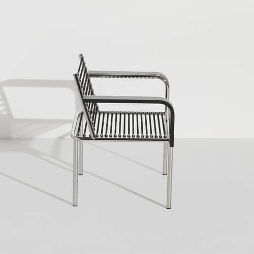 Sandows Armchair textile black / Reissue 1927 - Petite Friture - Black - Chromed steel, Elastic Cords, Lacquered oak veneer