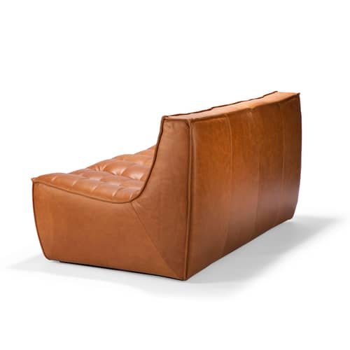 Canapé droit N701 cuir marron / 2 places - L 140 cm - Ethnicraft - Cognac - Bois, Cuir aniline, Mousse