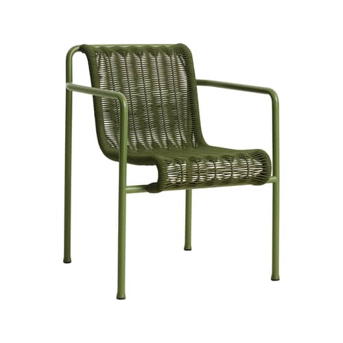 Fauteuil de repas Palissade Cord vert / Corde tissu recyclé - Hay - Vert Olive - Acier laqué époxy, Corde tissu polyester recyclé