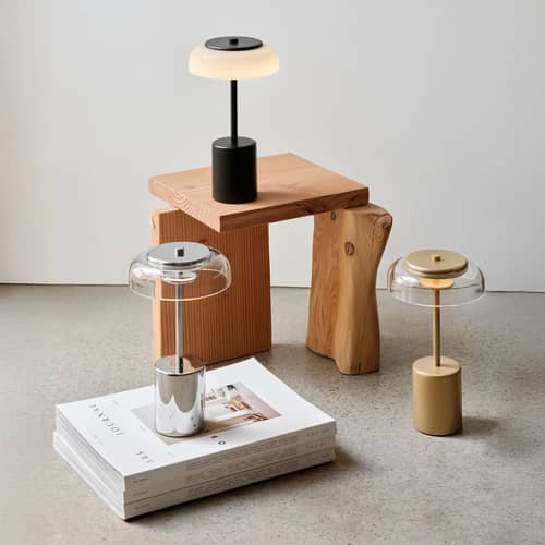 Lampe extérieur sans fil rechargeable Blossi LED / H 26 cm - NUURA - Chromé / Transparent - Acrylique, Métal