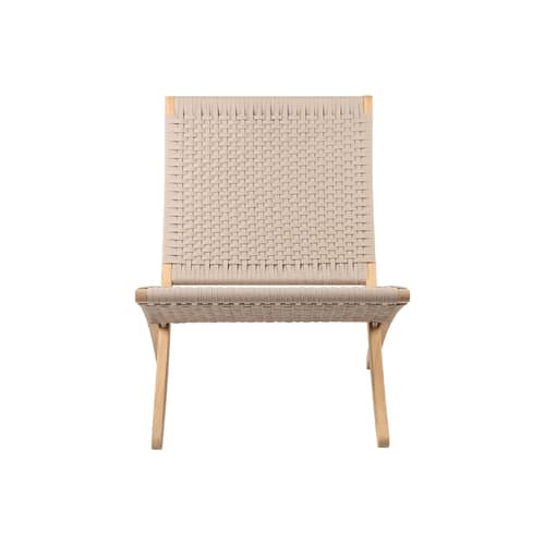 Lounge-Sessel MG501 OUTDOOR - Cuba Chair textil beige / Morten Gøttler, 1997 - Faltbar / Kordel - CARL HANSEN & SON - Teakholz FSC / Flache Baumwollschnur Sésame - FSC-zertifiziertes massives Teakholz, Kordel