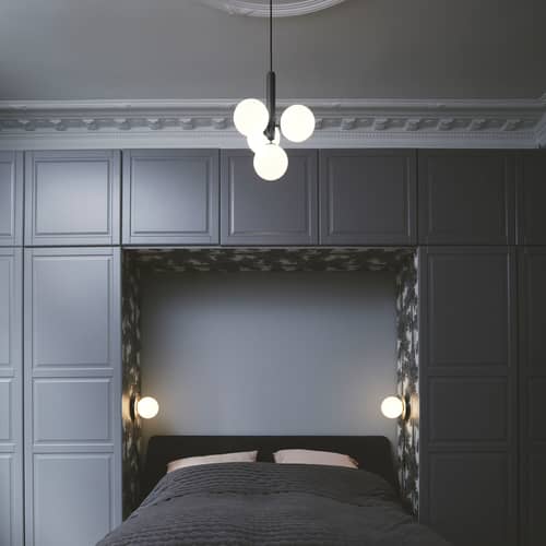 Miira 4 Pendant glass grey / Ø 38 cm - NUURA - Grey Rock grey / Opal white - Aluminium, Mouth blown glass