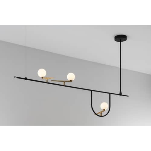 Yanzi SC1 Pendant metal glass black / LED - L 156 x H 61 cm - Artemide - H 61 cm (max) / Black & white - Blown glass, Brass, Lacquered steel