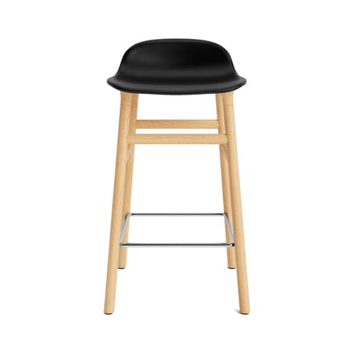 Tabouret de bar rembourré Form cuir noir / H 65 cm - Cuir / Rembourrage intégral - Normann Copenhagen - Cuir noir (Ultra 41599) / Pied chêne - Chêne massif, Cuir, Mousse, Polypropylène