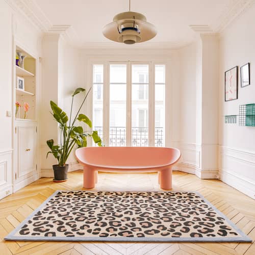 Tappeto Blue Leopard tessuto marrone / 210 x 140 cm - Lana a ciuffi - COLORTHERAPIS - 210 x 140 cm / Marrone e Blu - Lana di Nuova Zelanda