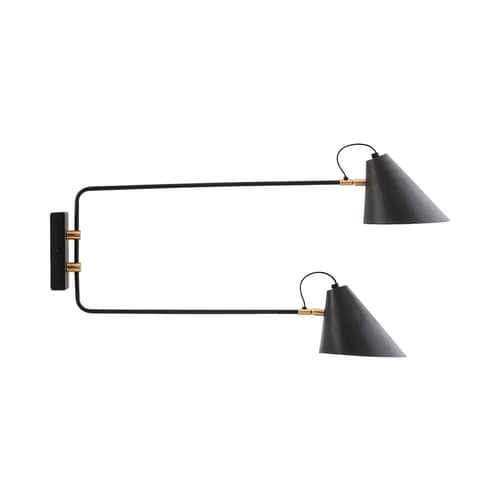 Applique avec prise Club Double métal noir / 2 bras pivotants - L 81 cm - House Doctor - Noir et Laiton - Fer, Laiton