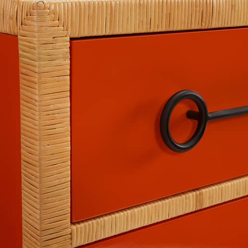 Commode Wellington bois orange / L 91 x H 86 cm - Jonathan Adler - Orange laqué - Acier, Bois laqué, Moelle de rotin