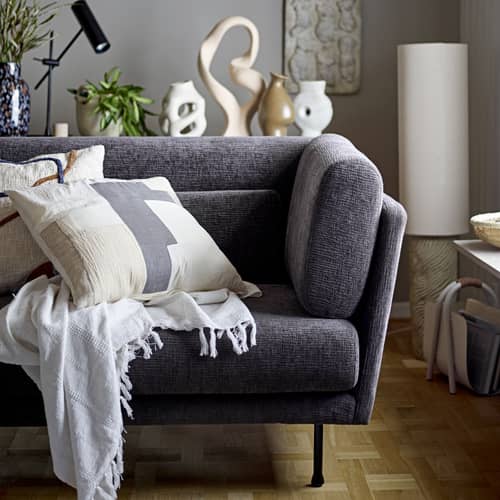 Coussin Maje tissu gris blanc beige / 50 x 50 cm - Bloomingville - Gris, blanc, beige - Coton, Lin