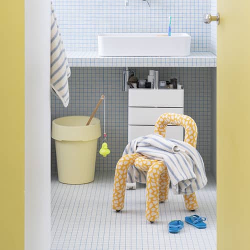 Kinderstuhl Mini Bold textil gelb / Gepolstert - Moustache - Giraffe - Baumwolle, Metall, Schaumstoff
