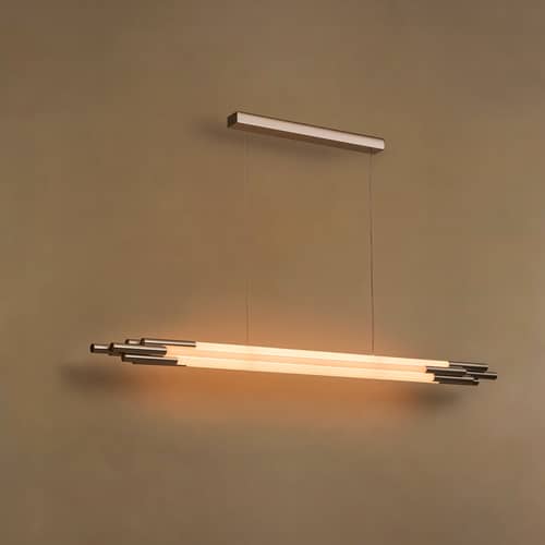 ORG Horizontal Medium Pendant glass white / LED - L 160 cm - DCW éditions - Nickel & White - Aluminium, Opal Glass
