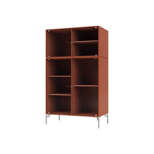Geschirrschrank Ripple III holz orange / Vitrine - B 69,6 x T 38 x H 105 cm / Wellglas - MONTANA - Hokkaido 162 / Verchromte Füße - Geriffeltes Glas, lackierte Holzfaserplatte, verchromter Stahl