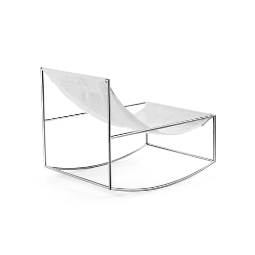 Rocking chair  tissu blanc OUTDOOR - valerie objects - Blanc / Structure acier poli - Acier inoxydable, Tissu outdoor
