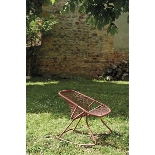Rocking chair Sixties / Assise souple plastique tressé - Fermob - Ocre rouge - Aluminium, Fibre polyéthylène