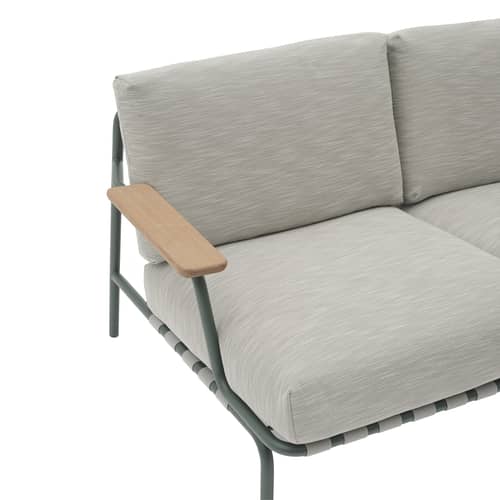 Gartensofa 2-Sitzer Settle textil grau / 152,5 cm - Muuto - Dunkelgrün / Hellgrauer Stoff (Ribbed Weave 2) - , Mahagoni, Polyester-Gurtband, Schaumstoff, Stahl
