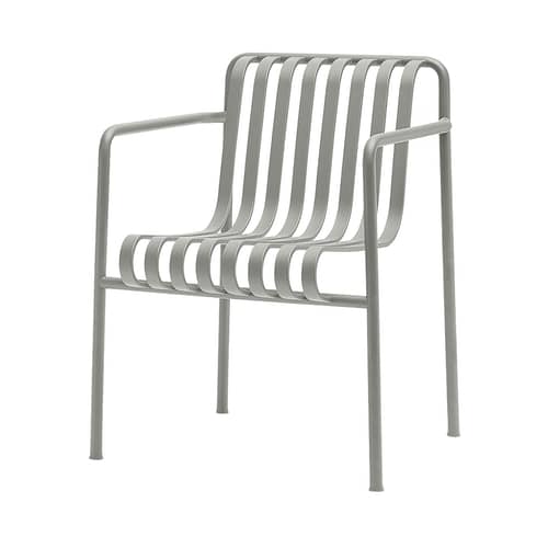 Stapelbarer Sessel Palissade Dining Large metall grau / breit - R & E Bouroullec - Hay - Hellgrau - Epoxy-Farbe, Galvanisch verzinkten Stahl