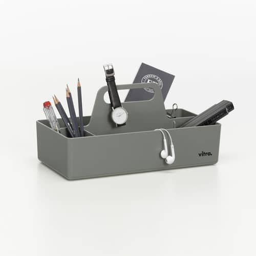 Toolbox RE Storage box plastic material grey / Recycled - Compartmentalised / 32 x 16 cm - Vitra - Moss grey - Recycled ABS