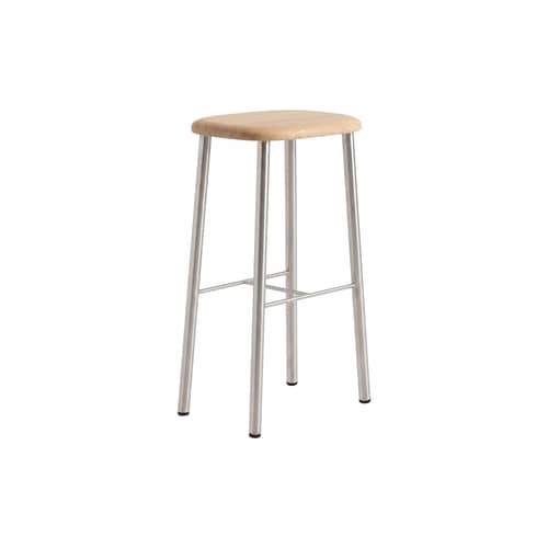Barhocker Bird holz natur / H 75 cm – Ungefüllt - raawii - Stahl / Sitzfläche aus Eiche - massive Eiche, rostfreier Stahl