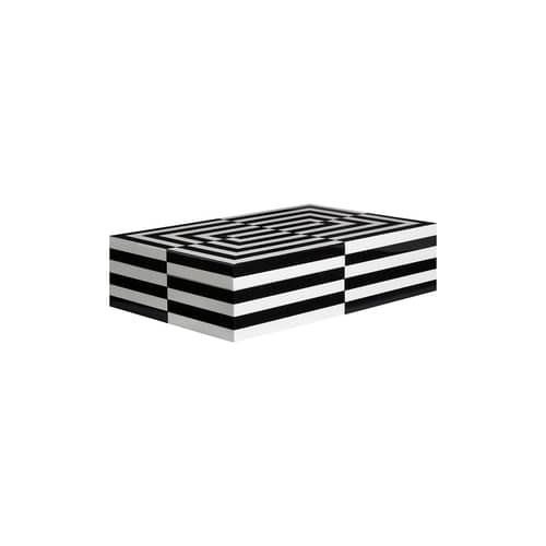 Op Art Large Box wood white black / Laquer - 30 x 20 cm - Jonathan Adler - Large - Lacquered wood, Velvet