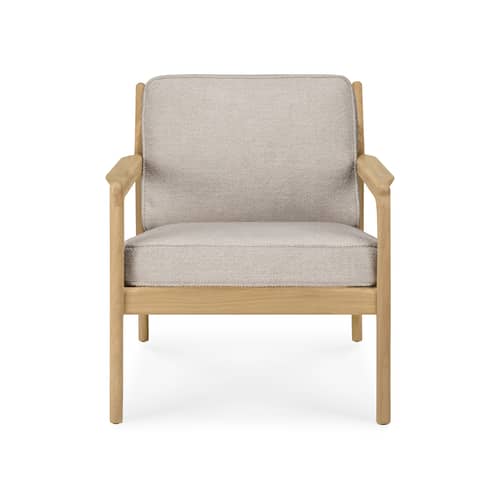 Fauteuil rembourré Jack Indoor tissu beige - Ethnicraft - Tissu ivoire / Chêne naturel - Chêne massif, Mousse HR, Tissu
