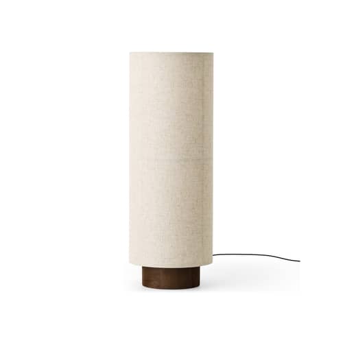 Hashira LOW Floor lamp textile beige / Ø 30 x H 83 cm - Linen - Audo Copenhagen - Raw beige / Dark oak - Linen, Steel, Tinted oak