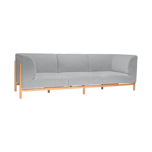 Sofa Moment Large textil grau / B 257 cm - Schlingenpol Stoff - HÜBSCH - 3-Sitzer / Grau & Eiche - Eiche, Polyurethan-Schaum, Schlingenpol