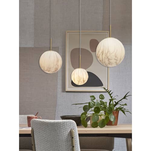 Sospensione Carrara vetro bianco oro / Ø 16 cm - Vetro effetto marmo - It\'s about Romi - Effetto Marmo Bianco / Oro - Metallo, Vetro