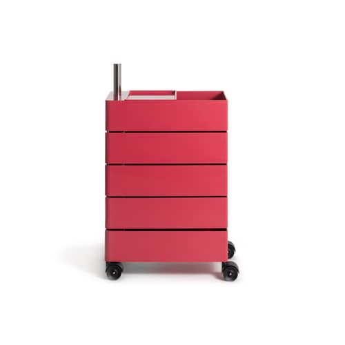 Caisson à roulettes 360° rouge / 5 tiroirs - 35 x 46 cm x H 60 cm - Magis - Rouge magenta - ABS, Acier inoxydable