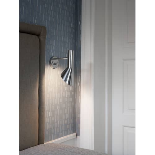 Wandleuchte mit Stromkabel AJ metall / Drehbar - Arne Jacobsen, 1957 - Louis Poulsen - Edelstahl poliert - rostfreier Stahl
