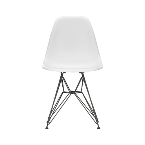 Sedia RE DSR - Eames Plastic Side Chair materiale plastico bianco / (1950) - Nero / Riciclato - Vitra - Cotone bianco / Piedi neri - Acciaio laccato epossidico, Plastica riciclata post-consumo