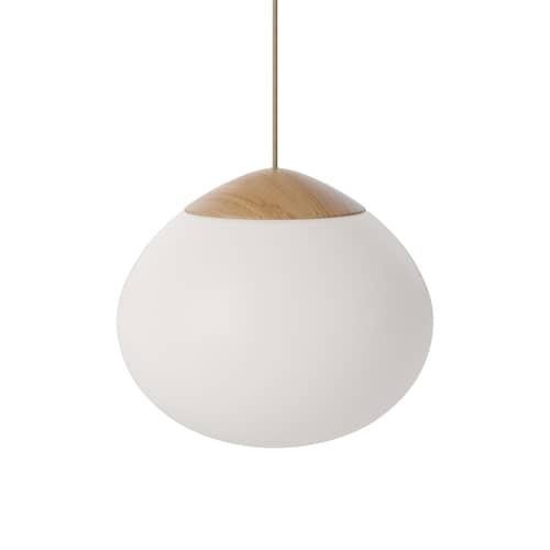 Sospensione Acorn vetro bianco / Ø 32 cm - Vetro & Rovere - Bolia - Ø 32 cm / Bianco e rovere - Massello di quercia oliato, Vetro opalino soffiato a bocca