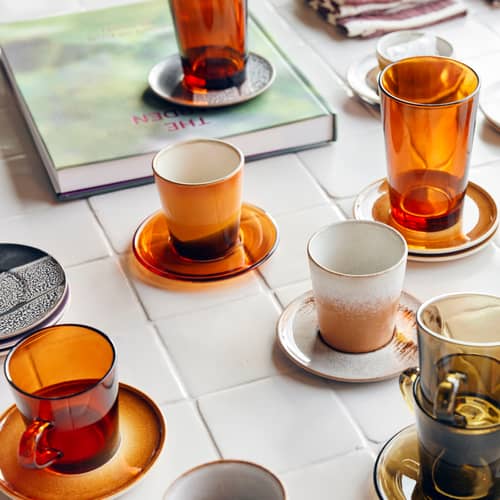 Set de 4 soucoupes pour tasse à café 70s glassware - HK LIVING - Ambre - Verre