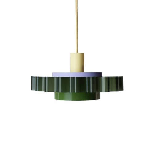 Suspension Gigi Olivia vert n°3 / Ø 28 x H 14,5 cm - Plastique recyclé, fabriqué en France - Warren & Laetitia - Olivia / Câble jaune pâle, vert, lilas - Plastique recyclé