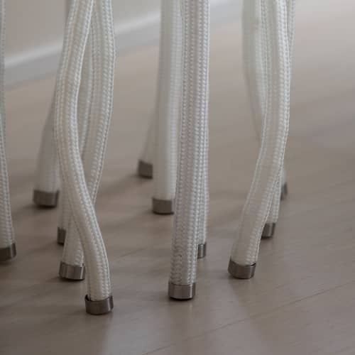 Table d\'appoint Org / Ø 60 cm x H 110 cm - Fabio Novembre, 2001 - Cappellini - Blanc & transparent - Acier, Corde polypropylène, Verre trempé