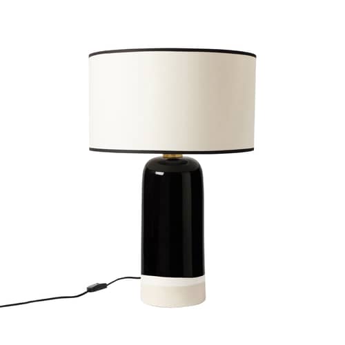 Sicilia Table lamp ceramic black / H 60 cm - Maison Sarah Lavoine - Black & ecru - Ceramic, Cotton