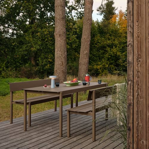 Table rectangulaire Linear métal beige / 200 x 75 cm - Muuto - Taupe - Acier galvanisé thermolaqué