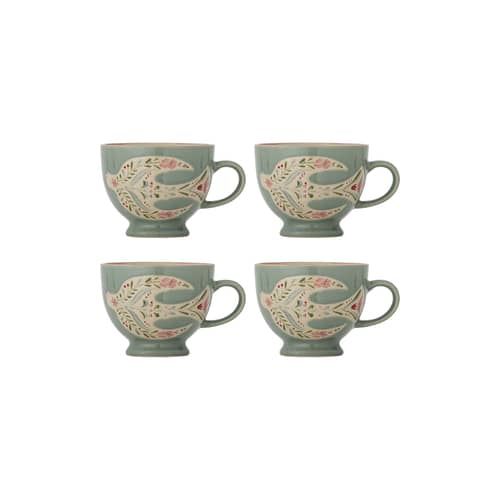 Set de 4 tasses Rosalynde céramique / 400 ml - Bloomingville - Vert - Grès