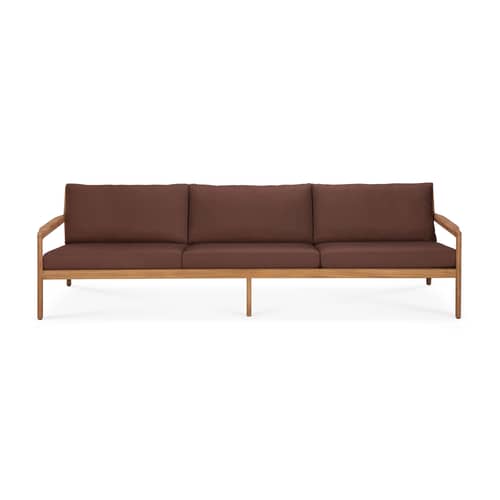Canapé de jardin 3 places Jack Outdoor / L 265 cm - Teck - Ethnicraft - Bordeaux - Mousse, Teck massif, Tissu polypropylène