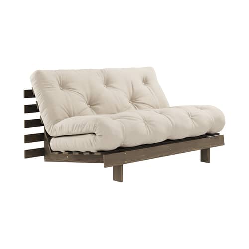 Canapé convertible Roots / L 140 cm - 3 positions / Structure marron - KARUP DESIGN - Beige 747 / Bois marron - Fibres recyclées mélangées, Mousse, Pin massif certifié FSC laqué, Tissu