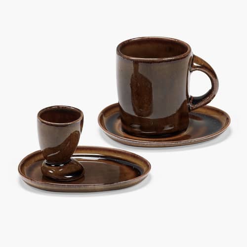 Out of Lines Eggcup ceramic brown / Set of 2 - Serax - Ochre - Enamelled sandstone