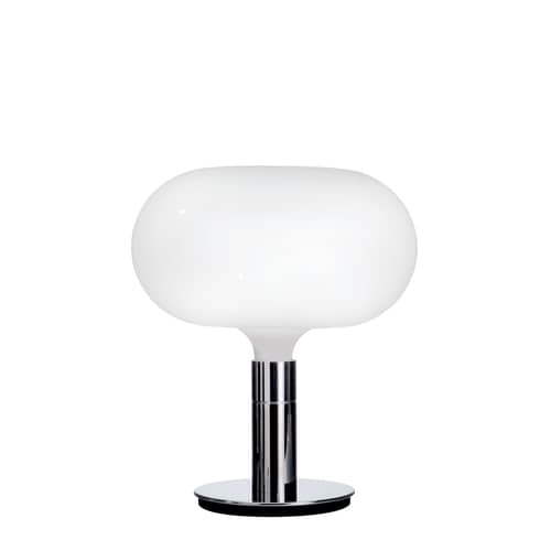 Lampada da tavolo AM1N vetro bianco argento metallo / Ø 40 x H 48 cm - Riedizione 1969 - Nemo - Bianco / Cromato - Metallo cromato, Vetro