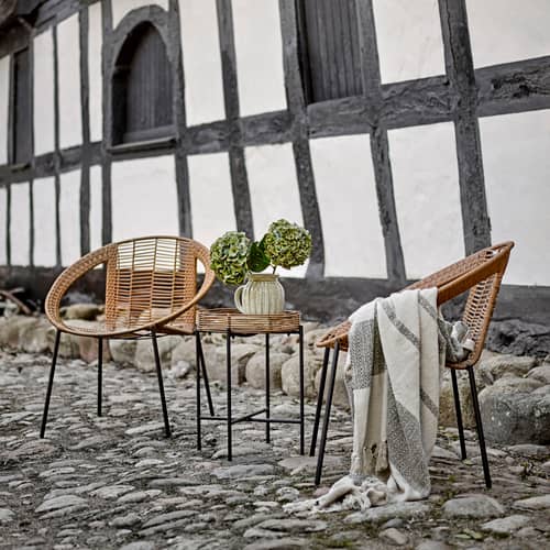 Sessel Dudine faser beige / Set aus 2 Sesseln + Beistelltisch - Bloomingville - Natur / Schwarz - Polyrattan, Pulverbeschichtetes Eisen