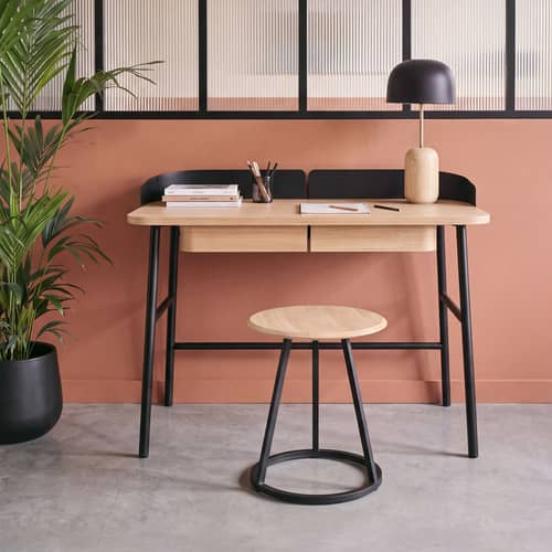 Tabouret Gustave métal gris - Hartô - Gris ardoise / Frêne naturel - Frêne massif, Métal laqué