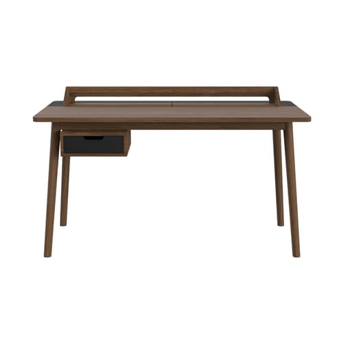 Bureau Honoré bois marron - Hartô - Chêne teinté noyer / Noir - Chêne massif, MDF plaqué chêne teinté