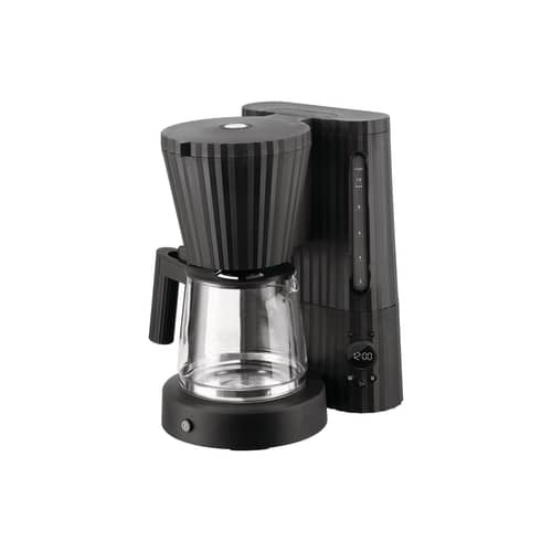 Cafetière filtre Plissé plastique noir / Programmable - 1,5 L/10 tasses - Alessi - Noir - Acier, Résine thermoplastique, Verre