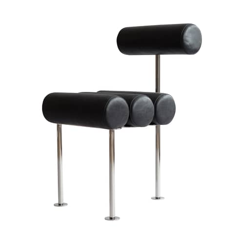 Chaise rembourrée Hiro cuir noir - 101 COPENHAGEN - Cuir noir/ Acier - Acier inoxydable, Cuir aniline, Mousse
