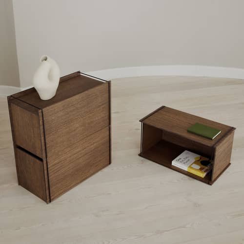 Coffre Storage Box bois marron / 60 x 31 x H 33 cm - MOEBE - Boîte / Chêne fumé & noir - Acier, Contreplaqué de chêne fumé